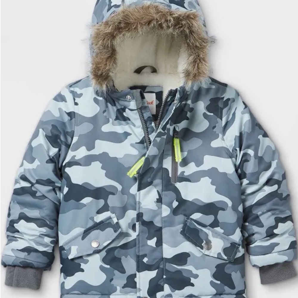 Cat & Jack Gray Camouflage Parka with Faux Fur Hood